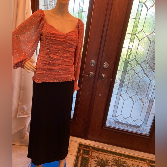 Black rayon/polyester wrap around maxi skirt size large - Picture 1 of 5